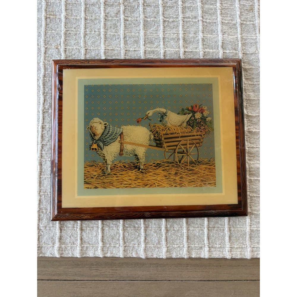 Vintage 1987 Donald Art Co Sheep and Goose Wood Plaque Wall Art C Gerrie 50732